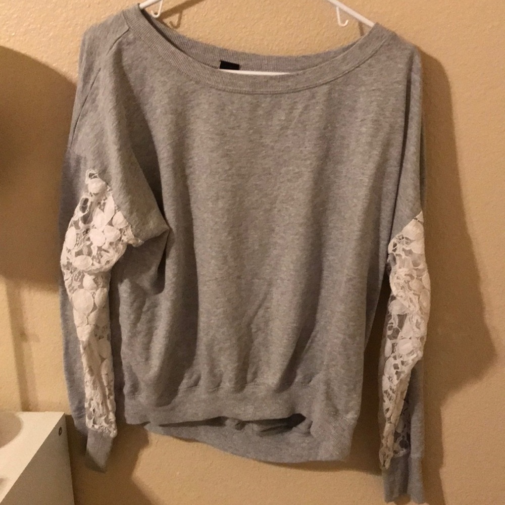 Lace, gray sweatshirt